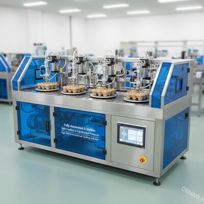 Całkowicie zautomatyzowana 6-stacjonalna maszyna do powleczania zwrotnego dla produktów formowanych z masy papierniczej - wysoce wydajne rozwiązanie do powleczania wewnętrznego