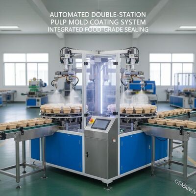 Zautomatyzowany system powlekania form z pulpy z podwójną stacją do zintegrowanego uszczelniania opakowań spożywczych z pulpy trzciny cukrowej i słomy