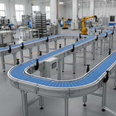Modułowy system przenośnika pasa z dostosowalną długością, szerokością i wysokością dla zautomatyzowanych linii produkcyjnych