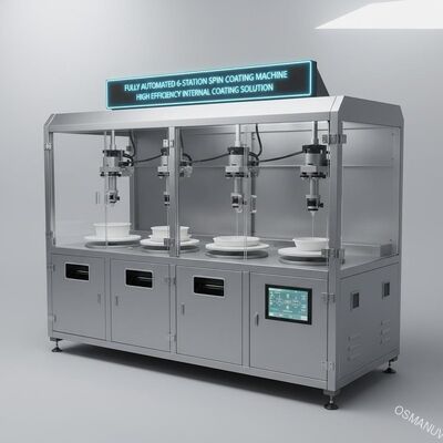 Całkowicie zautomatyzowana 6-stacjonalna maszyna do powleczania zwrotnego dla produktów formowanych z masy papierniczej - wysoce wydajne rozwiązanie do powleczania wewnętrznego