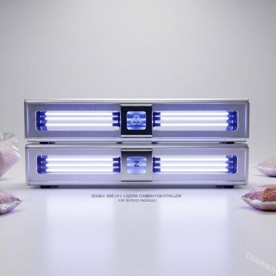 Dwustronny sterylizator łączony UV-C + ozon do opakowań żywności 3D