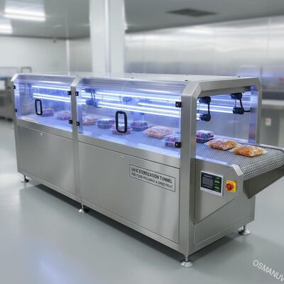 Tunel sterylizacyjny UV-C do przejrzystych opakowań żywności i suszonych owoców - system linii przenośnej