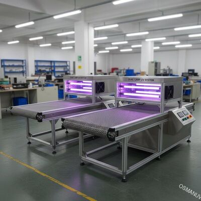 Systemy przenośników utwardzanych promieniami UV z dwiema lampami Całkowita moc chłodzenia powietrzem o mocy 6,8 kW