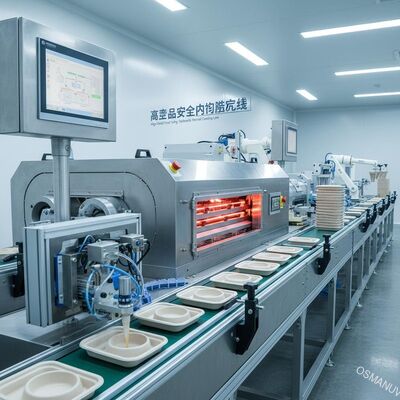 Szybka linia produkcyjna do powlekania wewnętrznego tacek, misek i naczyń z pulpy, zapewniająca bezpieczeństwo żywności