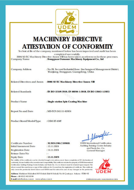 Chiny Dongguan Osmanuv Machinery Equipment Co., Ltd Certyfikaty