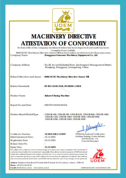 Chiny Dongguan Osmanuv Machinery Equipment Co., Ltd Certyfikaty